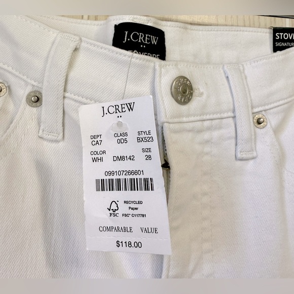 J. Crew White stovepipe straight jean in signature stretch+ Size 28 NWT - Picture 5 of 6